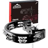 EASTROCK Drum Set Black Tambourine with Mounting Eye Bolt Single Row Frame | Double Rows of Jingles Percussion Instrument Accessories for Hi Hat Stands Cymbal Boom Stands Etc