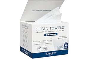 Clean Skin Club Clean Towels XL®, 100% USDA Biobased Face Towel, Disposable Face Towelette, Eczema Association Accepted, Makeup Remover Dry Wipes, Ultra Soft, 1 Pack, 50 Ct