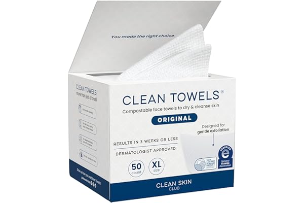 Clean Skin Club Clean Towels XL®, 100% USDA Biobased Face Towel, Disposable Face Towelette, Eczema Association Accepted, Make