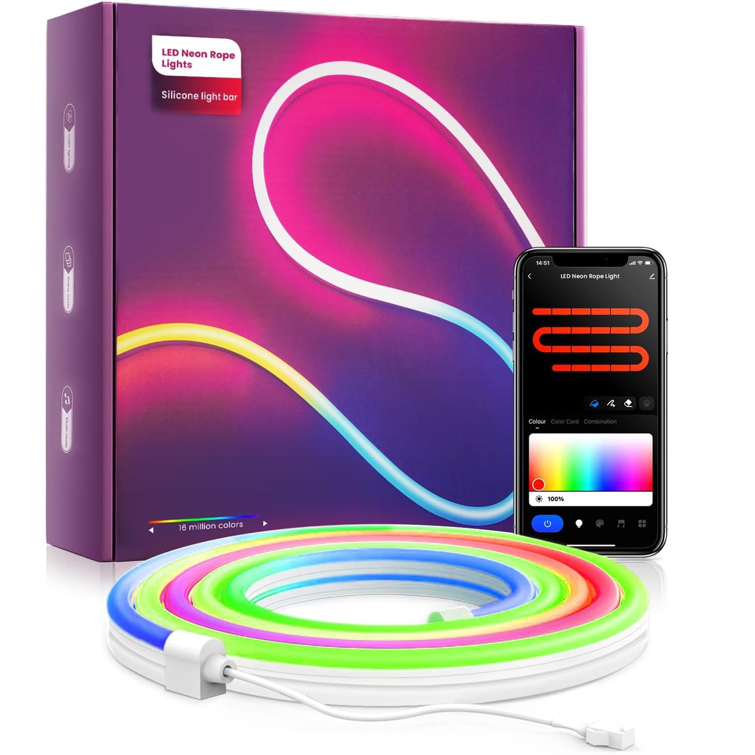 Photo 1 of **PARTIAL SET/check clerk comments**JINTYOUNG Neon Rope Lights,16.4ft RGB+IC Neon Lights 16 Million Colors Changing, Music Sync, Compatible with Alexa and Google Assistant,IP67 Waterproof Neon Rope Light for Bedroom Indoor Gaming (5M)