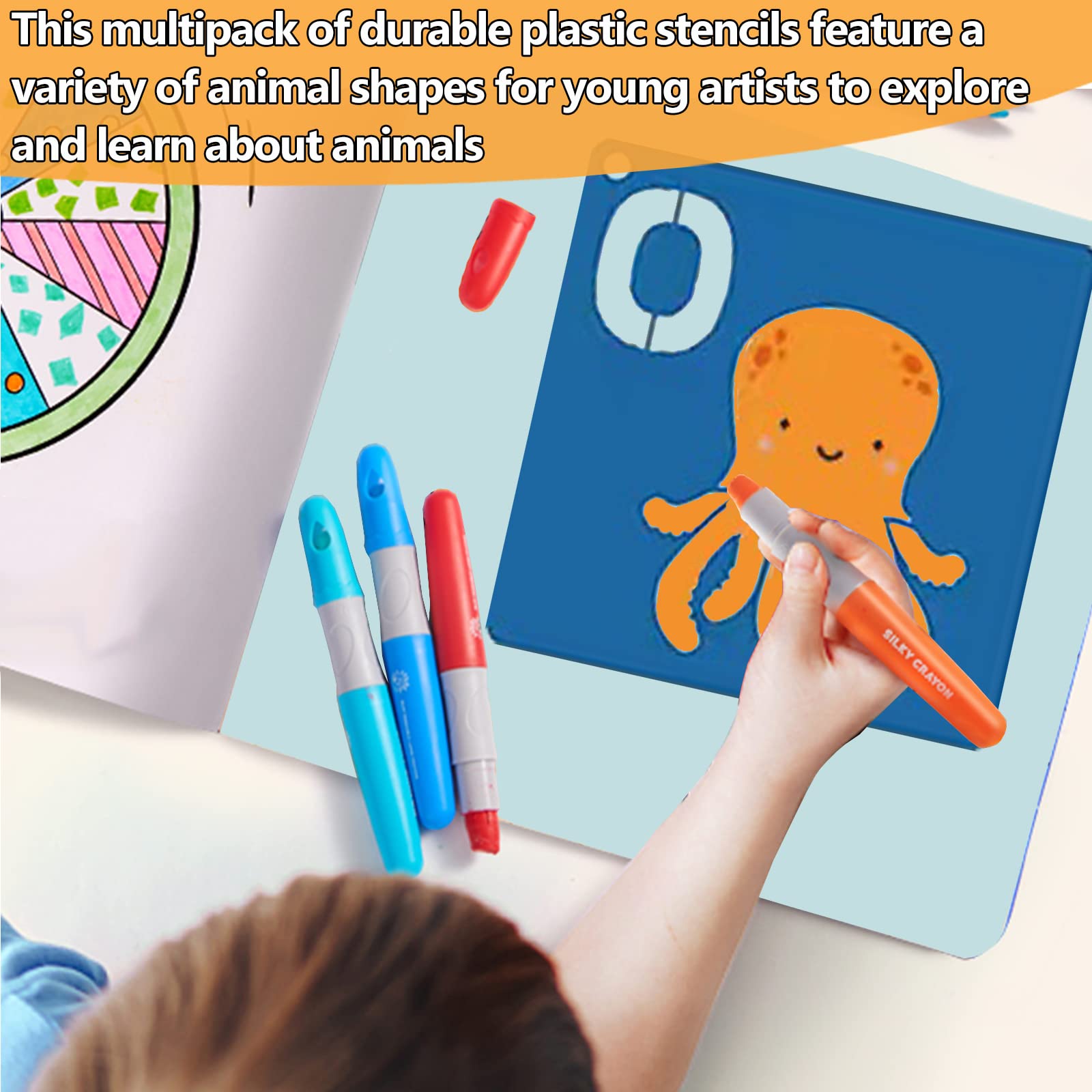 Stencils for Kids 26pcs Animal Drawing Stencils 8x8 Large Reusable Plastic Stencils with Letter A-Z for Boys Girls DIY Crafts