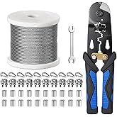 1/8 Inch Stainless Steel Cable 100FT,- 7x7 Strand Aircraft Wire Rope,with Loop Sleeve and Steel Thimble,Wire Clamp Clip,Outdoor Hanging kit, Garden Fence, Marine, DIY Projects