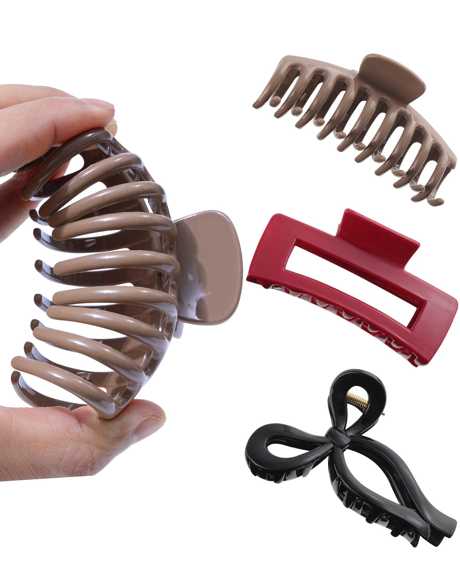 Photo 1 of 3 PCS Silicone Flexible Hair Claw Clips for Women Soft Bendable Claw Clip Scalp-Safe Soft Cloud Hairclip for Thin and Thick?Black + Red + Brown?