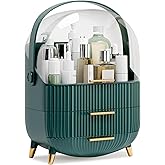 lurcns Makeup Organizers and Storage Make up Organizer for Vanity Cosmetics Skincare With Lid and Drawers Display Cases for Countertop Bathroom Women Teenager Girl Gifts(Dark Green)