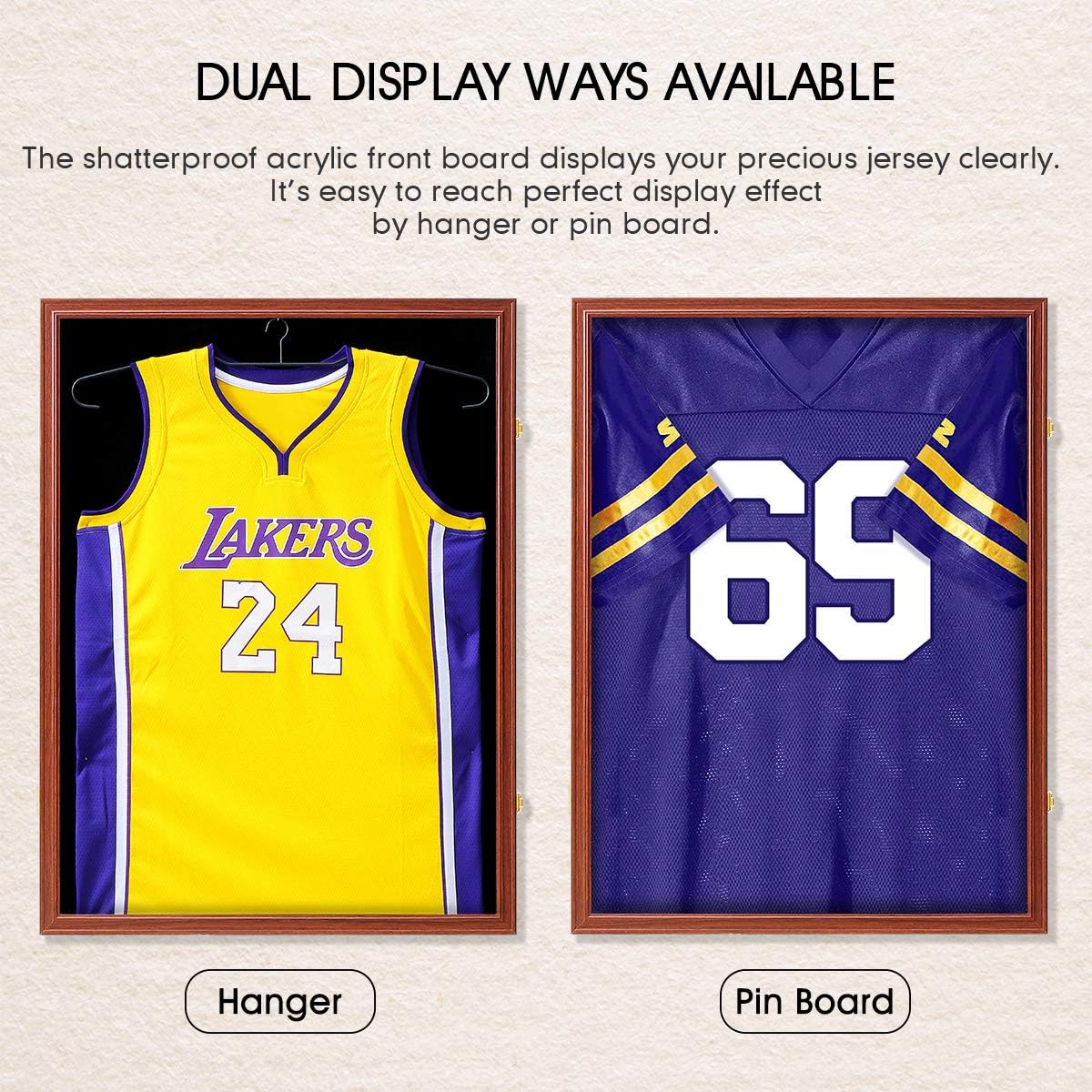 PROALLER Jersey Frame Display Case with Hanger, 98% UV Acrylic Protection Large Lockable Sport Shadowbox Baseball/Football/Basketball/Soccer/Hockey Sports Display Case, Mahogany : Sports & Outdoors