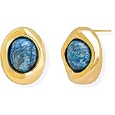 Jean Beau Chunky Gold Stone Stud Earrings for Women, Trendy Natural Gemstone Hypoallergenic Earing Valentine Jewelry Gift