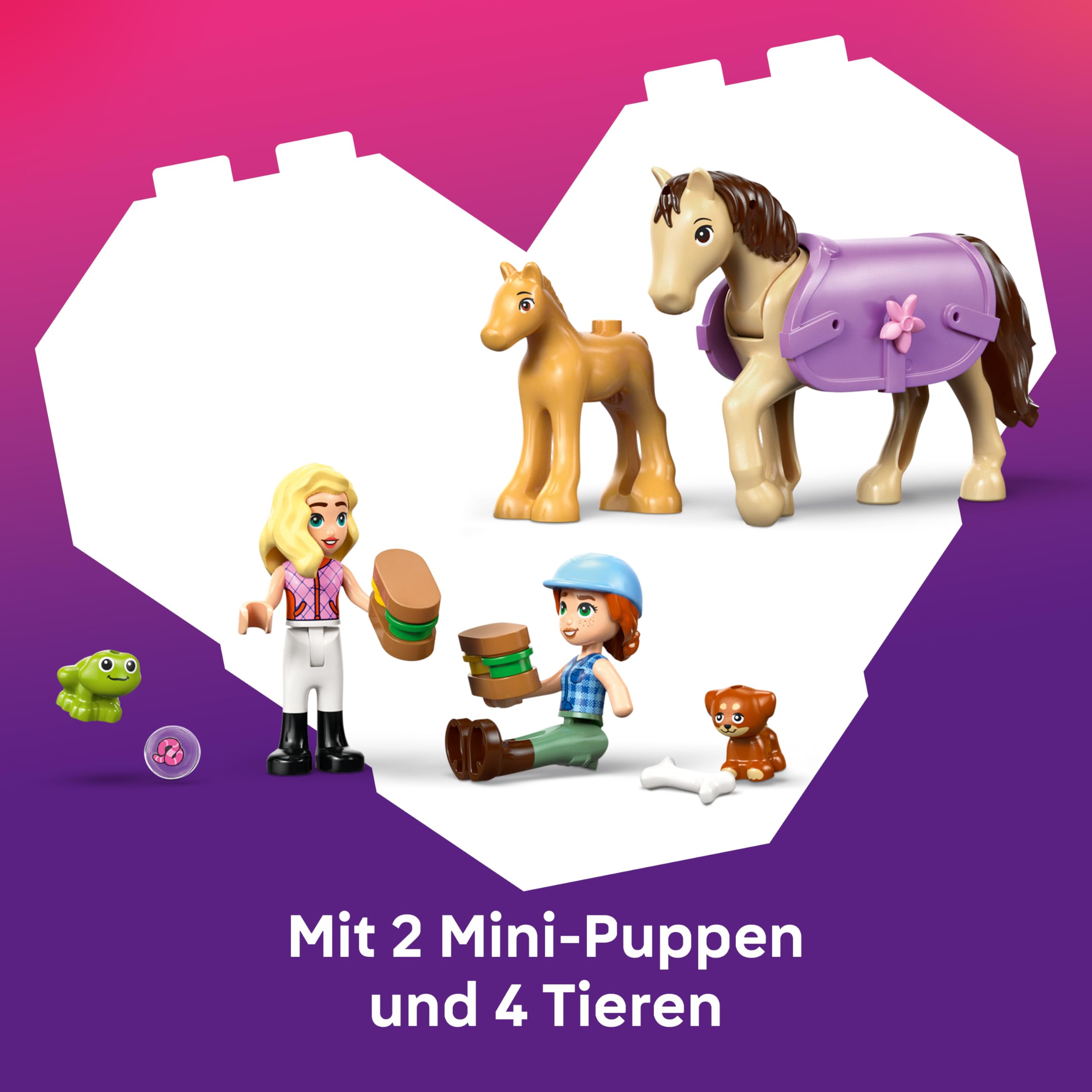 LEGO Friends Pferd und Fohlen mit Pferdeanhänger - Pferde Spielset mit Pflegezubehör, 4 Tierfiguren, Auto & 2 Mini Puppen - Geschenkidee zum Geburtstag für Mädchen ab 7 Jahren - 42695 5