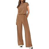 BTFBM Women Two Piece Outfits Summer Short Sleeve Knit Tops Wide Leg Pants Lounge Matching Sets Sweatsuit Airport