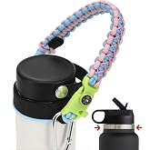 QeeCord 2.0 Paracord Handle for Hydroflask 2.0 Wide &amp; Standard Mouth Water Bottles Strap Carrier with New Safety Ring Holder, 12oz - 64oz