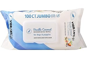 BIRSPPY Vibrant Life 100 CT Jumbo Vanilla Coconut Deodorizing Wipes for Dogs & Puppies
