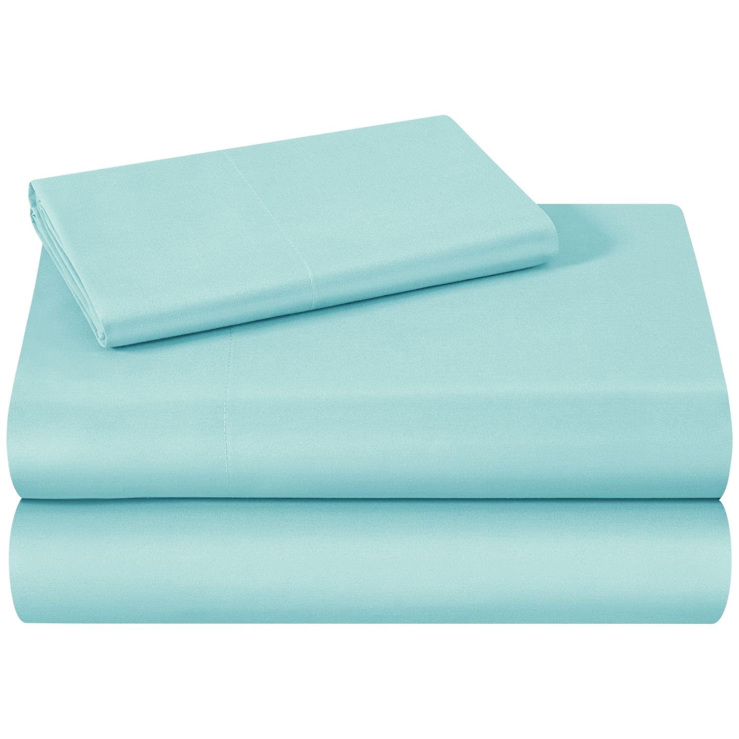 HOMEIDEAS 3 Piece Bed Sheets Set, Extra Soft Brushed Microfiber Fabric Bedding Sheets, Wrinkle & Fade Free - Flat Sheet, Fitted Sheet with 1 Pillowcases (Single, Spa-Blue)