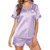 Ekouaer Pajamas for Women Set Silk Satin Pjs Button Down Sleepwear Summer Loungewear Top and Shorts Lounge Set S-XXL