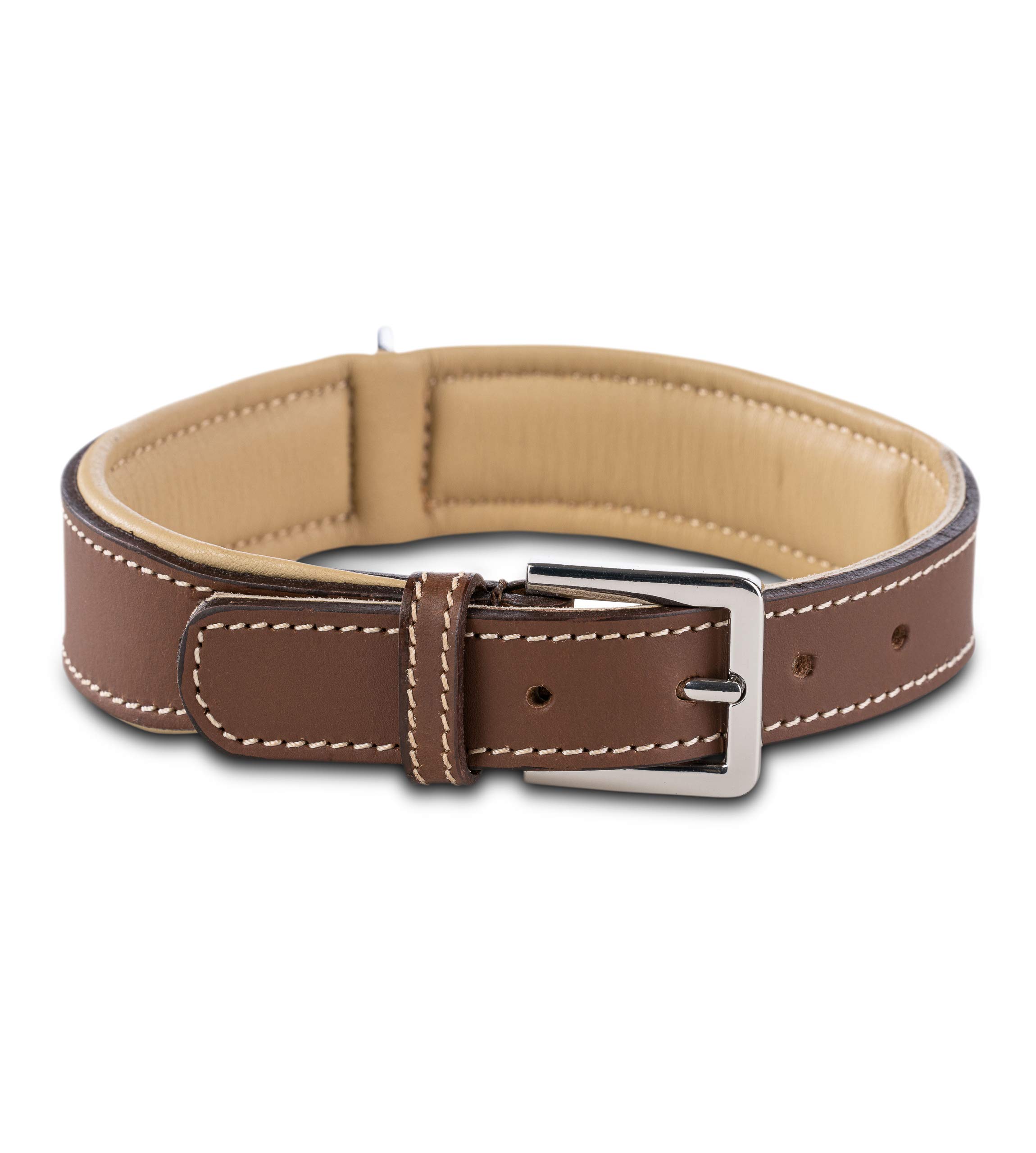 Jack & Russell Amy Premium Dog Leather Collar - Genuine Leather Collar with Original J&R Embossed Stamp - Robust & Elegant (XL, Brown/Beige)