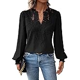 Falechay Womens Tops Swiss Dot Boho Long Sleeve Shirts V Neck Casual Chiffon Blouses Flowy Lace Hem Cute Clothing Trendy 2026