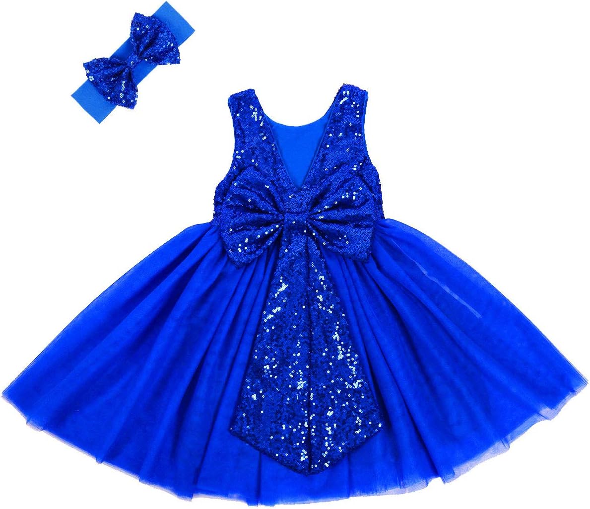 Baby Girls Tutu Dress Flower Girl Lace Infant Big V-Back Dresses Belt Bow