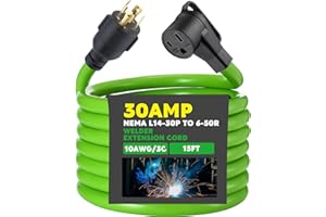 Kanayu 15 ft Welder Extension Cord Compatible with Nema L14-30p to 6-50r, 4 Prong Generator to 3 Prong Welder Power Adapter Cord 30 Amp Generator Locking Plug Connector to Welding