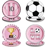 Greencian 60Pcs Soccer Paper Plates 9" Heavy Duty Soccer Star Dessert Paper Plates Disposable Pink and White Football Platters for Football Fans Birthday Party Baby Shower Sport Party Decor