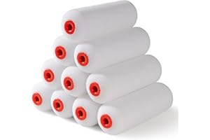 Mister Rui 4 Inch Foam Roller Covers 10-Pack, 30kg/m³ Medium Density - Washable & Reusable for Smooth Finish on Furniture, Cabinets, DIY Projects