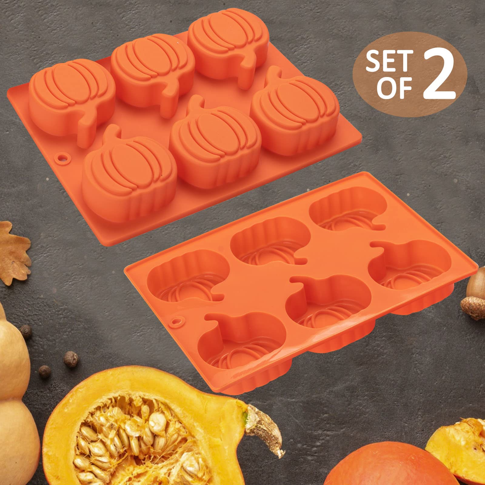 Silicone Pumpkin Molds, 2 Pack Pumpkin-Shaped Cake Molds Thanksgiving Oreo Molds Muffin Cupcake Pan Hot Chocolate Bomb Mold for Halloween Thanksgiving Fall Baking and Wax Melts Soap Making