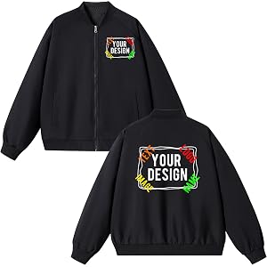 DOBYYUNZHEN Customized Bomber Jacket Lightweight Casual Varsity Jacket Windbreaker Zip Up Coat with Pocket