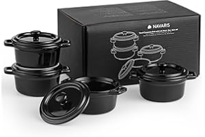 Navaris Small Casserole Dish with Lid - Oven Proof Dishes - Mini Cocotte Casseroles Easy Clean - Mini Dutch Oven Pot with Lid