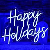 LULANMP Happy Holidays Neon Sign for Wall Decor Dimmable Holiday Neon Lights Blue Christmas LED Sign for New Year Party Home Bar Living Room Offic Decor(16.5''*12.5'')