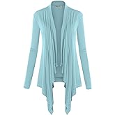 Lock and Love Women's Draped Front Open Asymmetrical Cardigan - Casual Long Sleeve Lightweight Duster
