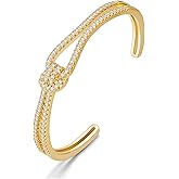 HUAYUNFANG Gold Knot Cuff Bangle Bracelet for Women Zircoina Love Knot Bracelet Adjustable Cuff Bracelets Minimalist Jewelry