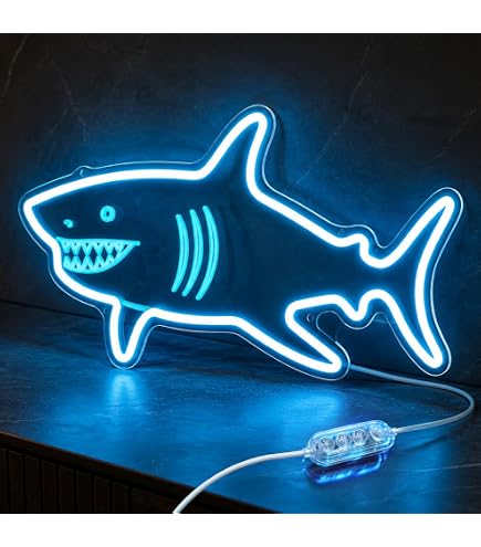 Ajoyferris Dimmable Shark Neon Sign – 16.5x13.5 Inch Blue LED Wall Light For Bedroom, Game Room, Bar, Party Decor