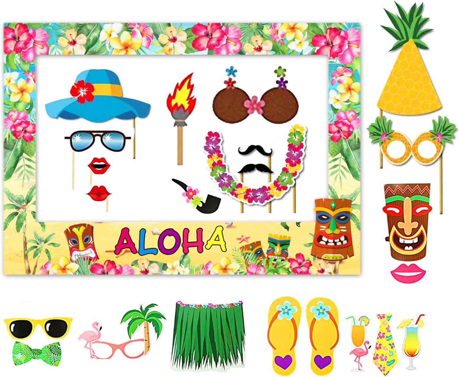 Photo 1 of  Aloha Party Photo Booth Props Hawaiian Decoration Photo Booth Props Aloha Party Photo Booth Frame Aloha Baby Shower Decoration