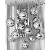 Jenaai 30 Set Round Foil Balloons Bulk 22 Inch 4d Metallic Giant Balloons Set with Satin Bows Ribbon for Ceiling Holiday Ornaments New Year Birthday Wedding Party Decoration(Silver)