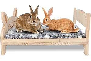 BWOGUE Large Wooden Rabbit Bed, 2 in 1 Folding Wooden Pet Bed with Removable Cushion Small Animals Bed for Rabbits Bunny Guinea Pigs Kittens Puppy Sleeping Habitat (20.5" x 14.3")