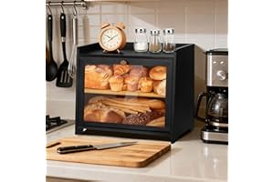 WRENYZK Double Layer Bread Box for Kitchen Counter, Large Capacity Bamboo Bread Storage Container, Stylish Bread Storage with