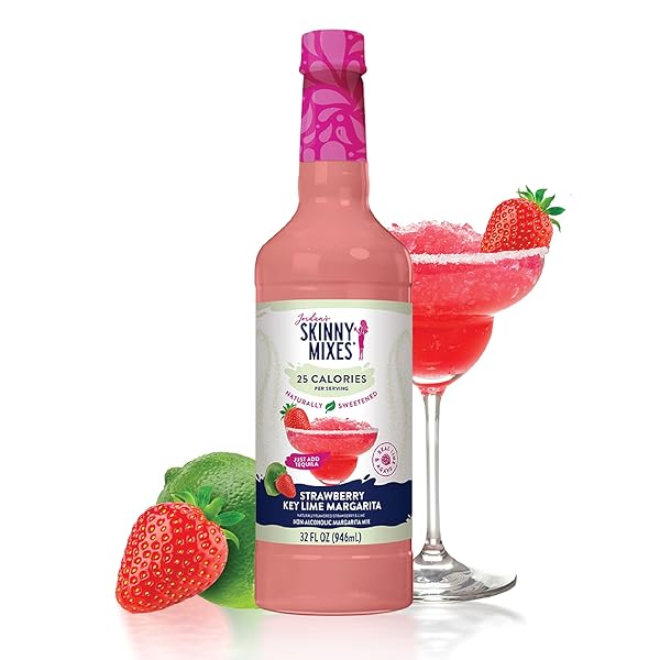 JORDAN’S SKINNY SYRUPS SUGAR FREE SYRUP, NATURALLY SWEETENED STRAWBERRY KEY LIME MARGARITA MIX, 32 OZ, LOW CALORIE FLAVORING, PROTEIN SHAKE, COCKTAIL & MORE, GLUTEN FREE, KETO FRIENDLY