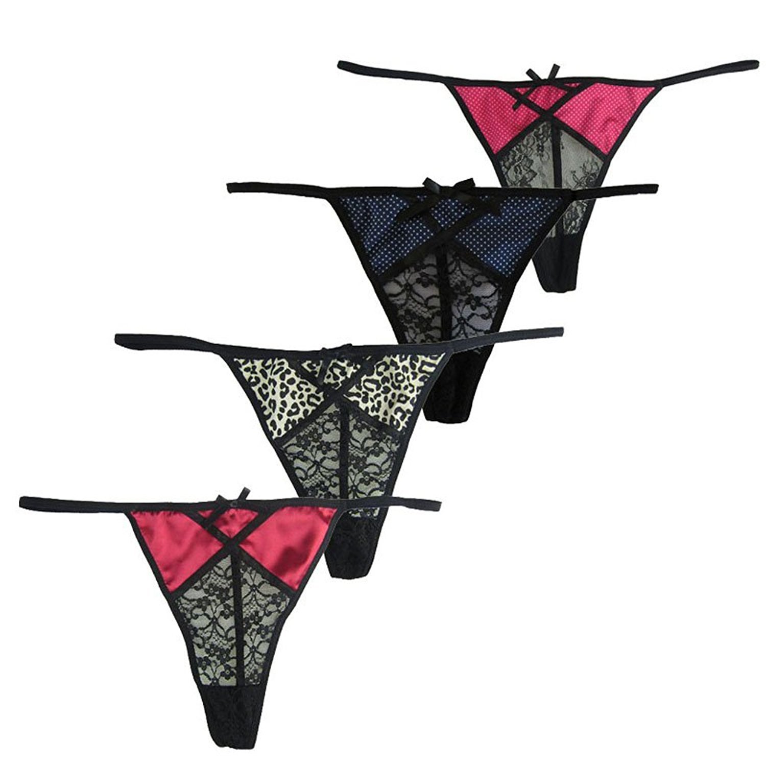 MIERSIDE Sexy Lace G-String Thong Panty Underwear Pack of 4 ...