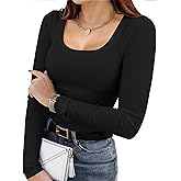 IN'VOLAND Plus Size Womens Long Sleeve Scoop Neck Ribbed Knit T-Shirt Fitted Casual Basic Tops