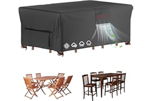 Velway Patio Furniture Cover Waterproof - Heavy-Duty 500D Upgraded Tear-resistant Outdoor Table Chair Set Cover with Windproof Buckles&Large Air Vent Anti-UV Rectangle Furniture Covers 74"x47"x28"