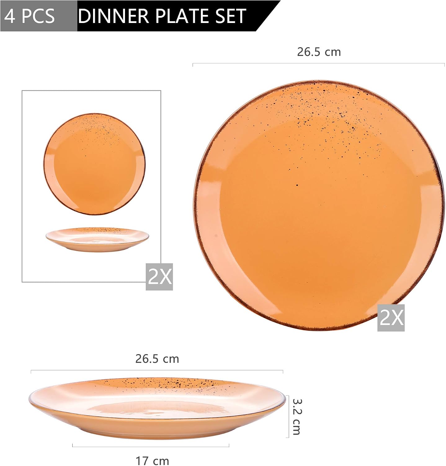 vancasso Navia Tropical Vintage Ceramic Dinner Plates, Set of 4, Orange 26.7 cm, 4 Count (Pack of 1) - Image 3