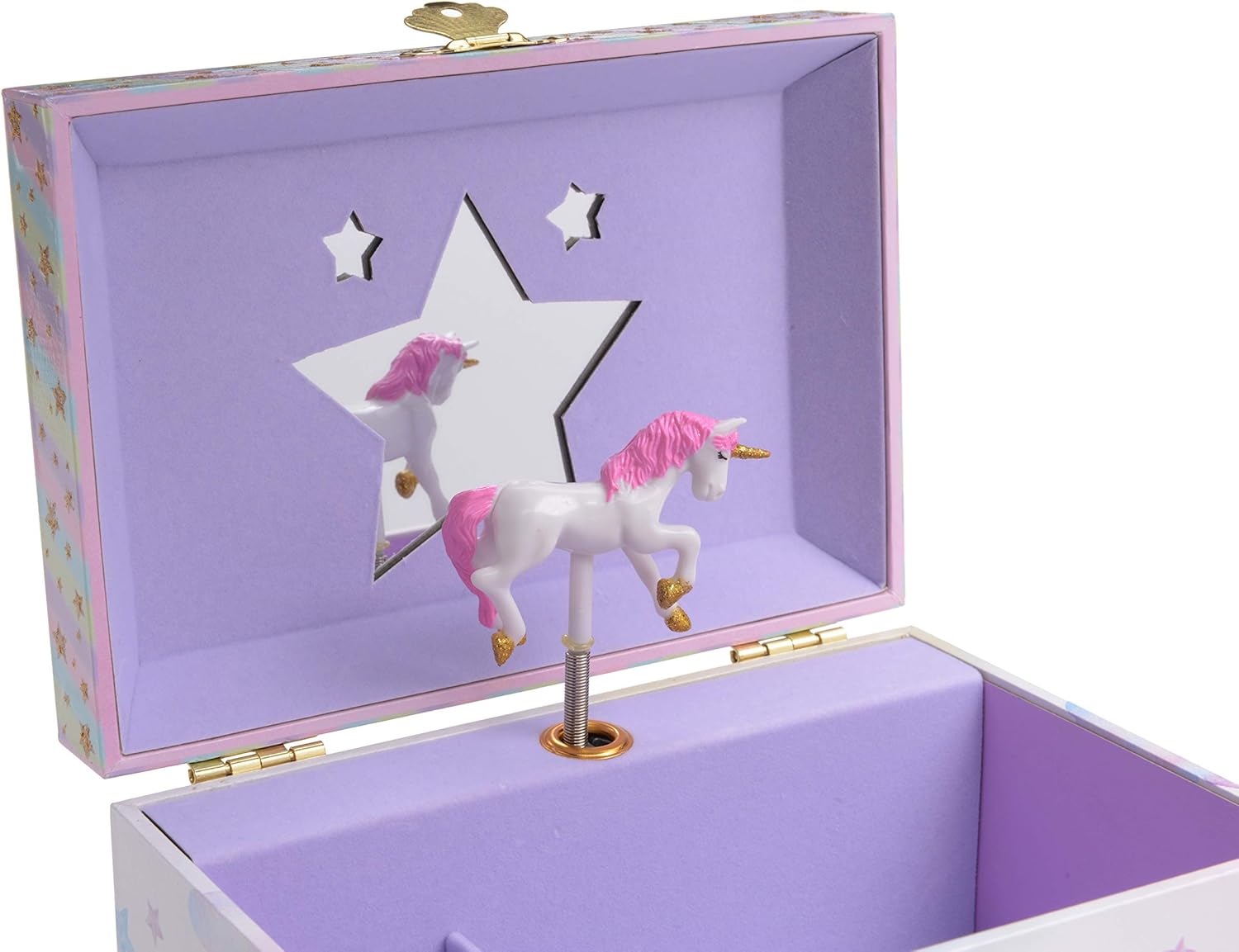 Jewelkeeper Musical Jewelry Box with 2 Pullout Drawers, Glitter Rainbow and Stars Unicorn Design, The Unicorn Tune: Jewelry