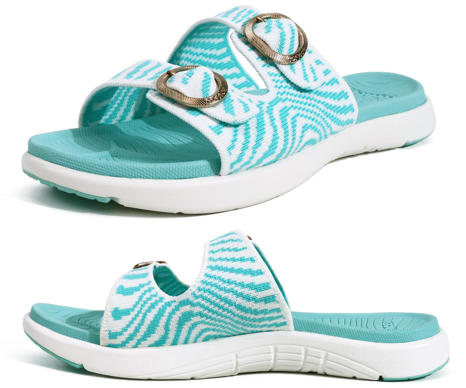 Photo 1 of (USED/FAIR) (9.5) COFACE Womens Orthopedic Sandals Comfortable Orthotic Arch Support Soft Cushioned Recovery Plantar Fasciitis Walking Slip On Ladies Cloud Slides for Woman 2025 BlueWhite Size 9.5