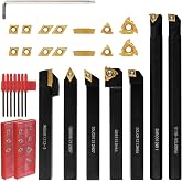 21Pcs Kit Indexable Lathe Turning Tool,1/2" 12mm Holder and Carbide Inserts | 7Pcs 1/2" 12mm Shank Metal Lathe Tool Holders,14 Pcs Set Carbide Turning Insert for Metal Cutting,Grooving,Threading,Boring