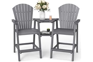 FOOWIN Tall Adirondack Chair Set of 2, All Weather HDPE Bar Height Adirondack Chair with Double Connecting Trays, Adirondack Barstools for Balcony, Deck, Backyard, Patio, Garden Grey