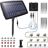 Solar Drip Irrigation System for Garden, Automatic Drip Irrigation Kit with 33FT Tubing, Solar Powered Plant Watering Device for Potted Plants, Vacation, Outdoor No Wiring Needed (10 Pots)