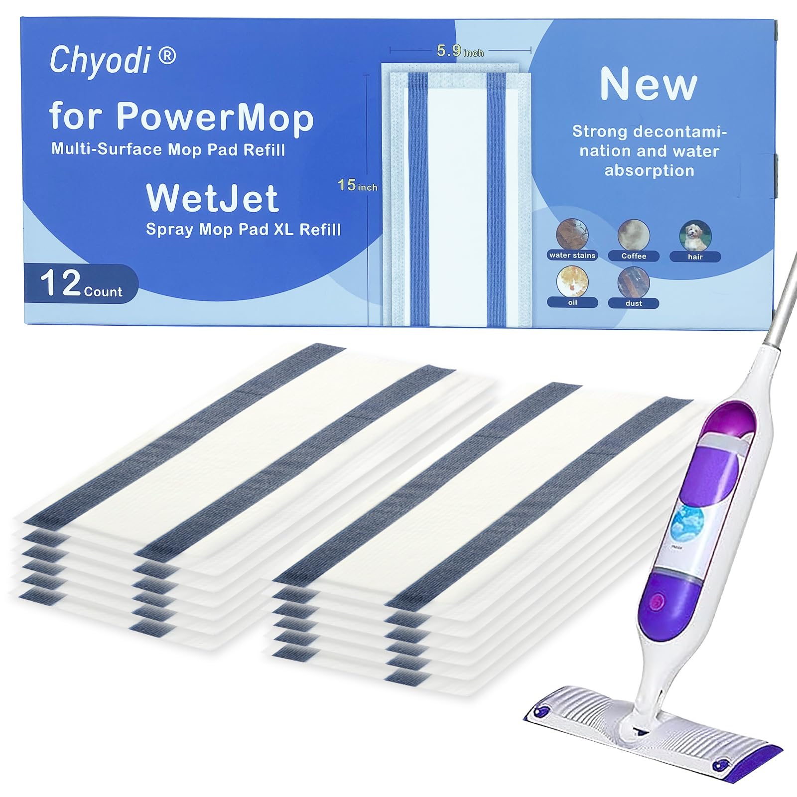 Photo 1 of 12 Count Disposable Mop Pads for Swiffer WetJet Spray Mop/Power Mop,for Bona Mop, Powerful Stain Removal Effortlessly Cleans Hardwood, Tile and Laminate Floors