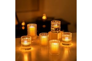 Hewory Glass Hurricane Candle Holder Set of 6, Clear Glass Candle Holders for Pillar Candles Floating Candles, 4 inch Glass Cylinder Hurricane Vases for Centerpieces Wedding Christmas Home Decor