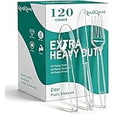 QualQuot 120 Count Heavy Duty Clear Plastic Silverware, 40 Forks, 40 Spoons, 40 Knives, BPA-Free and Heat Resistant, Disposable Cutlery set, Premium Clear Utencils for Party and Daily Use