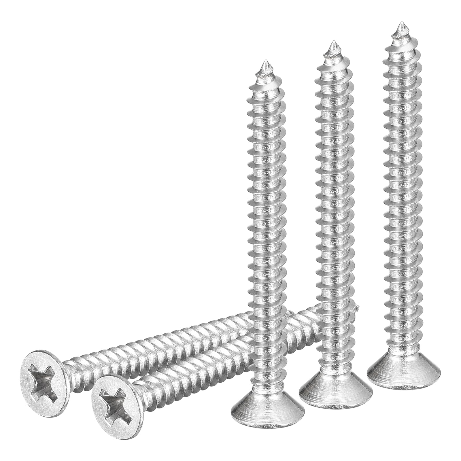 DTGN 100Pcs #7x1-1/2" Flat Head Wood Screws, 304 Stainless Steel Phillips Self Tapping Screws - Good for Woodworking, Furniture - Silver — image 1