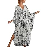 IMAGEKOPE Women's Plus Size Animal Print V-Neck Batwing Kaftan Beach Dress Bathing Suit Cover-Up Loungewear