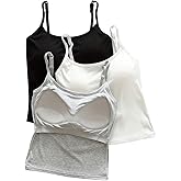 OYOANGLE Women's 3 Pack Shelf Bra Camisole Scoop Neck Spaghetti Strap Tank Top Ribbed Undershirts