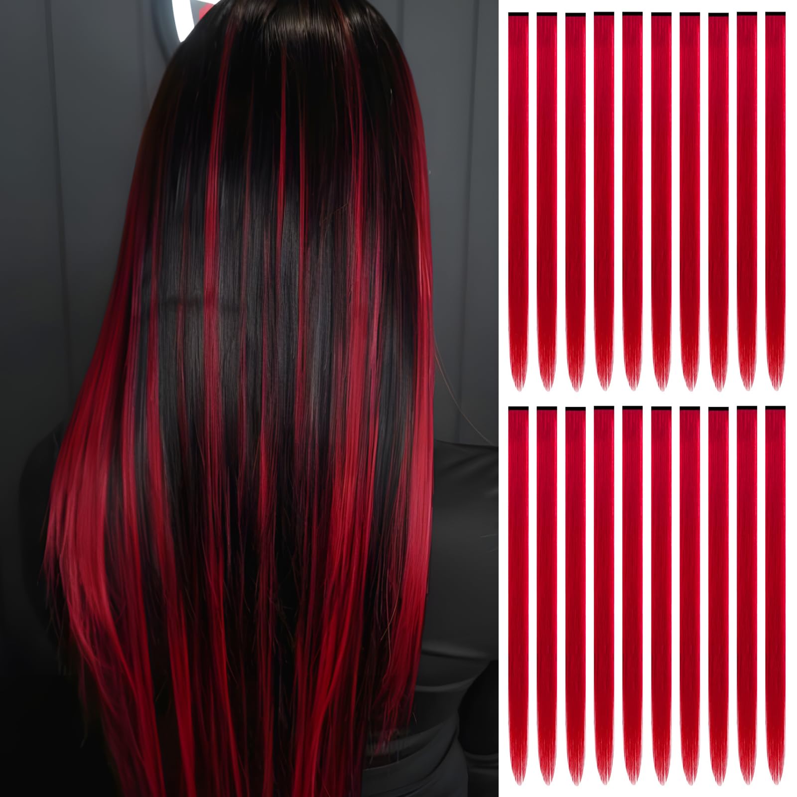 Photo 1 of FAYDERS 20 PCS Red Hair Extensions Clip in - 22 Inch Colored Hair for Women Girls Kids - Perfect for Parties, Cosplay, Halloween